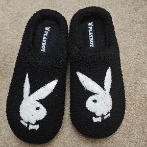 PLAYBOY Black Slippers with White Logo